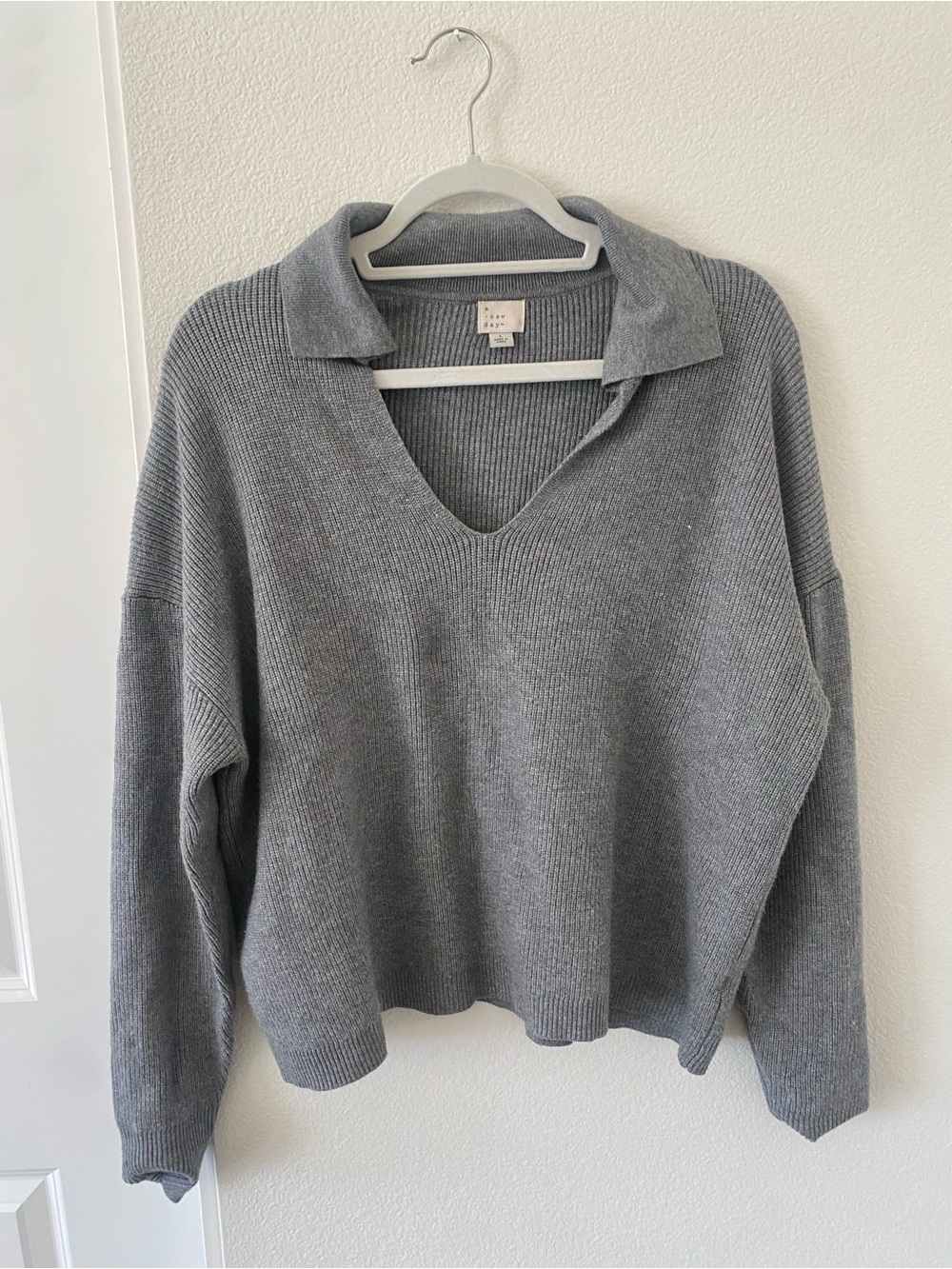 a new day Gray V-Neck Collared Knit Sweater